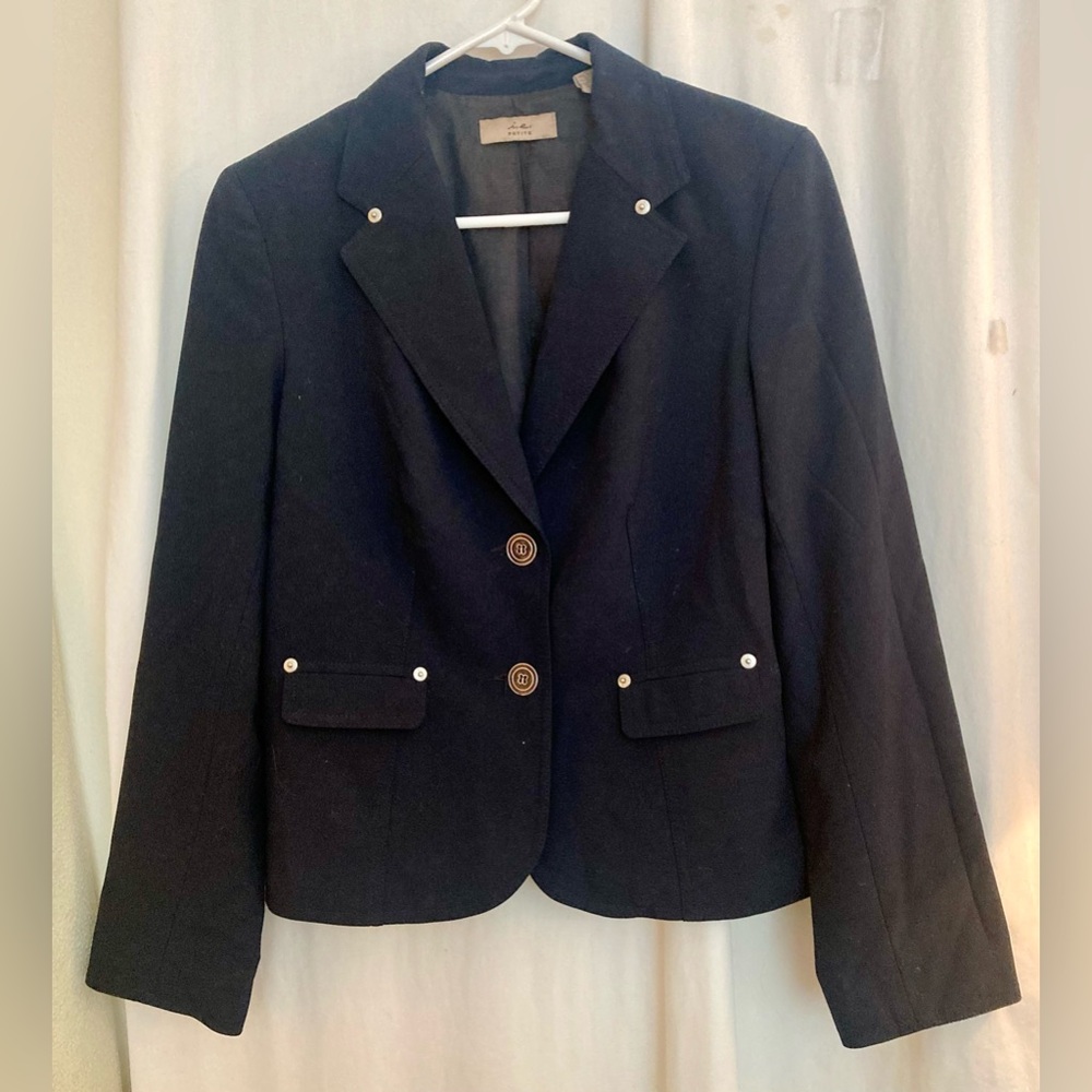 Classic Black Lined 2 Button Front Blazer Size 12P